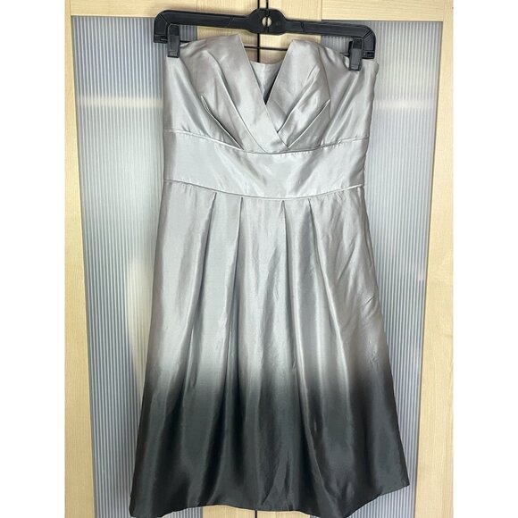 White House Black Market Silk Strapless Women's Dress Size 4 Silver Ombré Party - Picture 1 of 7